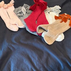 Kids Bow-Accent Socks Set - Pink, Red, Gray, Cream